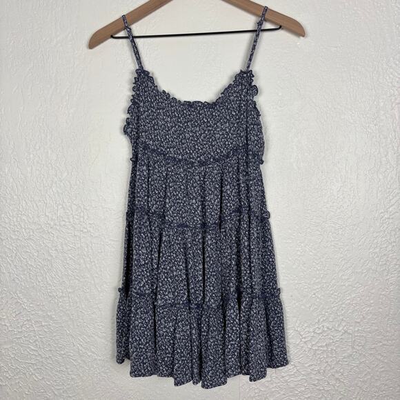 Lulus Sitting in the Sun Navy Blue Floral Ruffled Babydoll Dress Size Small - Picture 2 of 5